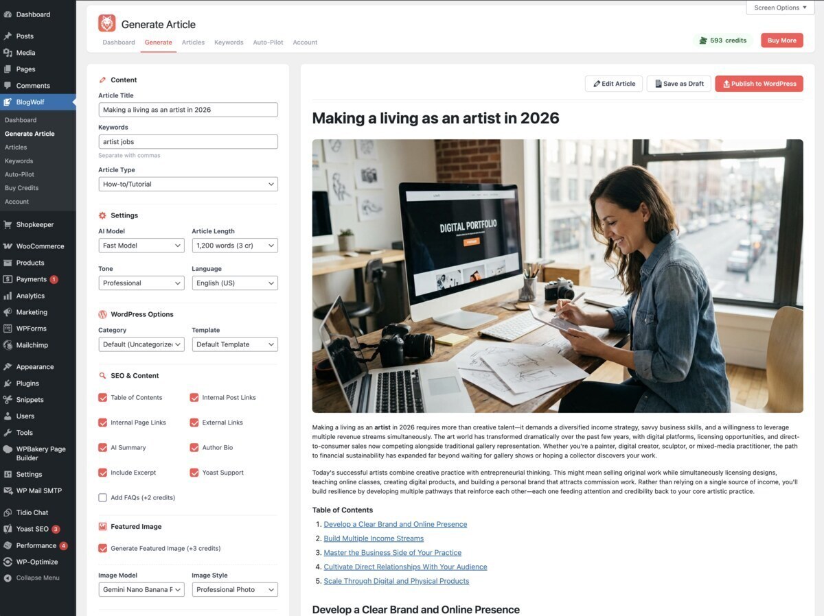 BlogWolf AI Blog Writer Plugin for WordPress